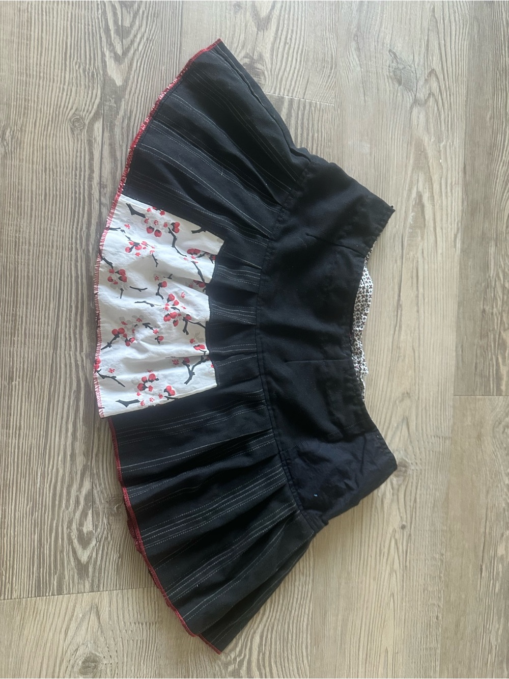Kenzo Black Mini Skirt with Red Floral Embroidery and White Inset - Picture 3 of 5